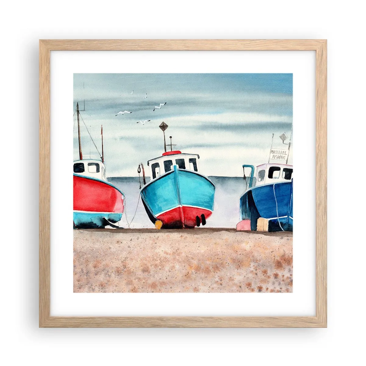 Póster en marco roble claro - Listos para la pesca - 40x40 cm