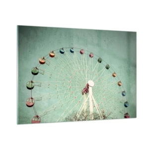 Cuadro sobre vidrio - Impresiones sobre Vidrio - Una noria colorida sobre un fondo verde pastel - 100x70cm - Te invitamos a jugar - Decoración de pared moderna para salón y dormitorio ARTTOR