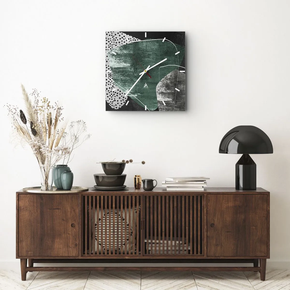 Reloj de pared - Reloj de vidrio - Abstracción colorista con un copo de oro - 40x40 cm