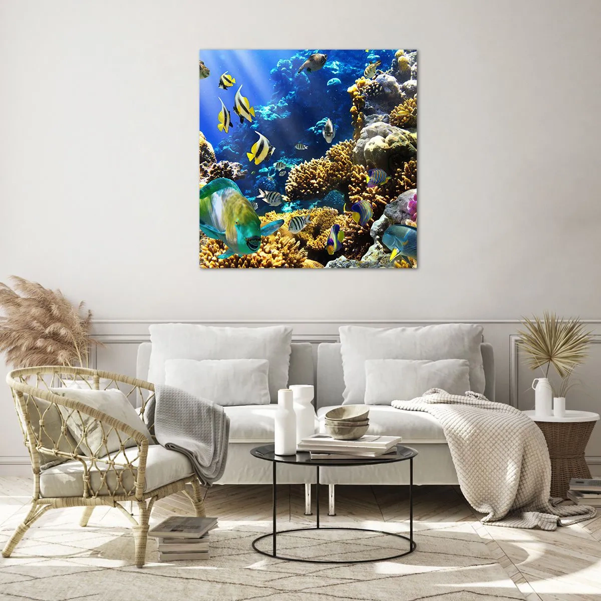 Cuadro sobre vidrio - Impresiones sobre Vidrio - Vacaciones submarinas - 70x70 cm