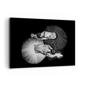 Cuadro sobre lienzo - Impresión de Imagen - Una imagen en blanco y negro de dos bailarinas en una pose dinámica. - 100x70cm - Yin y yang: el equilibrio perfecto - Decoración de pared moderna para salón y dormitorio ARTTOR