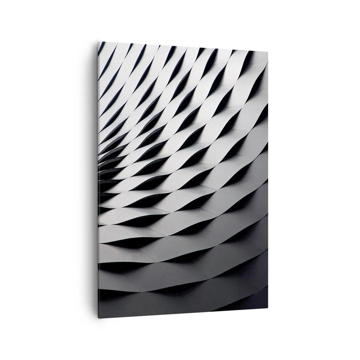 Cuadro sobre lienzo - Impresión de Imagen - Patrón geométrico abstracto en tonos blanco y negro. - 70x100cm - En la superficie de las ondas - Decoración de pared moderna para salón y dormitorio ARTTOR
