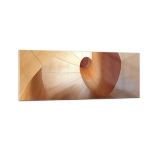 Cuadro sobre vidrio - Impresiones sobre Vidrio - Espiral abstracta en tonos madera y marrón claro. - 140x50cm - Serpentina arquitectónica - Decoración de pared moderna para salón y dormitorio ARTTOR