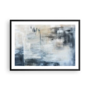 Póster en marco negro - Composición abstracta en tonos azules y grises. - 70x50cm - Detrás de un velo azul - Decoración de pared moderna para salón y dormitorio ARTTOR