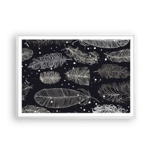 Póster en marco blanco - Encaje de plumas - 100x70 cm