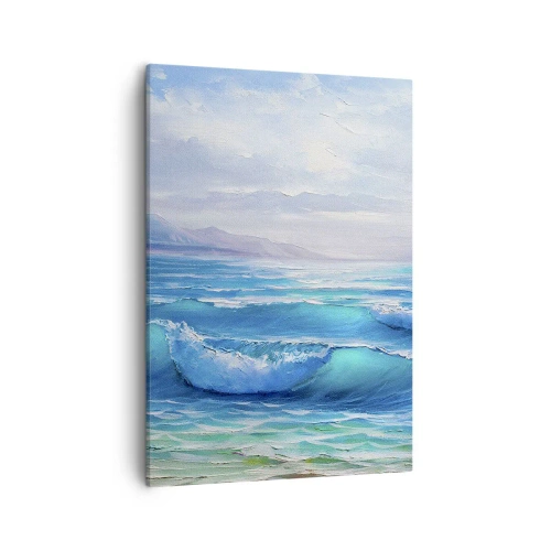 Cuadro sobre lienzo - Impresión de Imagen - Un pintoresco paisaje marino con olas y un cielo azul. - 50x70cm - Trae consuelo - Decoración de pared moderna para salón y dormitorio ARTTOR
