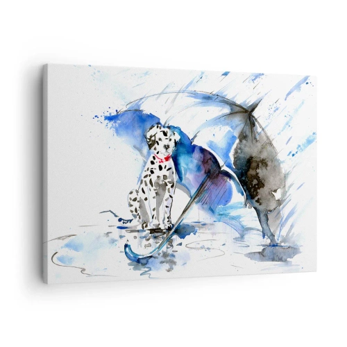 Cuadro sobre lienzo - Impresión de Imagen - Pintura de acuarela de un perro dálmata con un paraguas al fondo. - 70x50cm - Para eso está un amigo - Decoración de pared moderna para salón y dormitorio ARTTOR