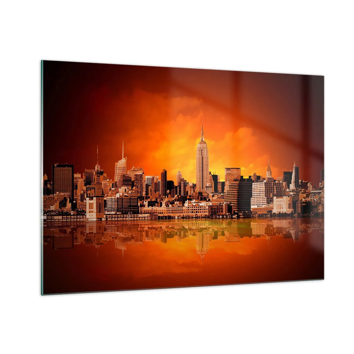 Cuadro sobre vidrio - Impresiones sobre Vidrio - Panorama de la ciudad al atardecer - 100x70cm - Un panorama de la ciudad en amarillo y marrón - Decoración de pared moderna para salón y dormitorio ARTTOR