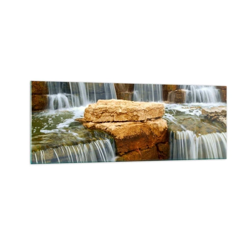Cuadro sobre vidrio - Impresiones sobre Vidrio - Una cascada que fluye por escalones de piedra. - 140x50cm - Escalera al cielo - Decoración de pared moderna para salón y dormitorio ARTTOR