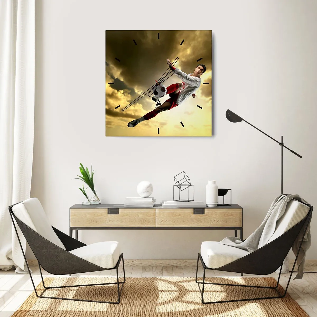 Reloj de pared - Reloj de vidrio - El cielo del fútbol - 30x30 cm