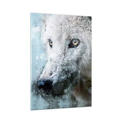 Cuadro sobre vidrio - Impresiones sobre Vidrio - Retrato de lobo con acentos artísticos y difuminados en tonos azules. - 50x70cm - Conoce el alma del lobo - Decoración de pared moderna para salón y dormitorio ARTTOR