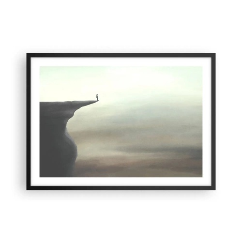 Póster en marco negro - Silueta de una figura en el borde de un acantilado en un paisaje brumoso - 70x50cm - Hacia arriba, ¡por supuesto! - Decoración de pared moderna para salón y dormitorio ARTTOR