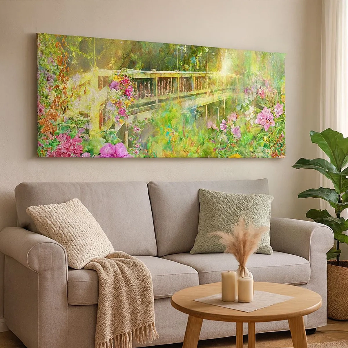 Cuadro sobre lienzo - Impresión de Imagen - Un puente de suspiros de primavera - 100x40 cm