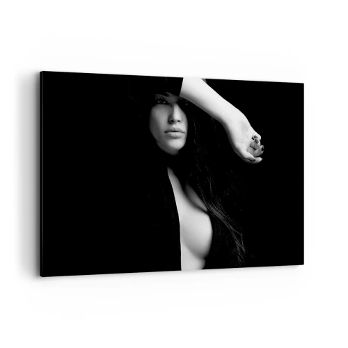 Cuadro sobre lienzo - Impresión de Imagen - Retrato elegante de una mujer en blanco y negro. - 120x80cm - Escuela de seducción - Decoración de pared moderna para salón y dormitorio ARTTOR