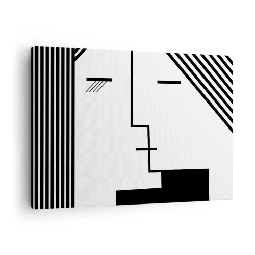 Cuadro sobre lienzo - Impresión de Imagen - Abstracción geométrica de un beso en blanco y negro. - 70x50cm - Solo un beso - Decoración de pared moderna para salón y dormitorio ARTTOR