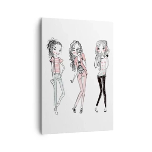 Cuadro sobre lienzo - Impresión de Imagen - Ilustración de chicas de moda en colores pastel. - 70x100cm - Es día de chicas - Decoración de pared moderna para salón y dormitorio ARTTOR