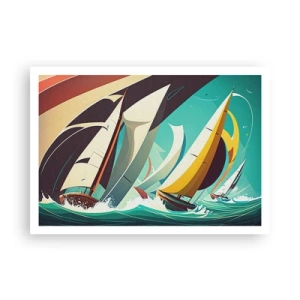 Póster - Una ilustración dinámica de veleros en un mar tempestuoso. - 100x70cm - Afrontar los elementos - Decoración de pared moderna para salón y dormitorio ARTTOR