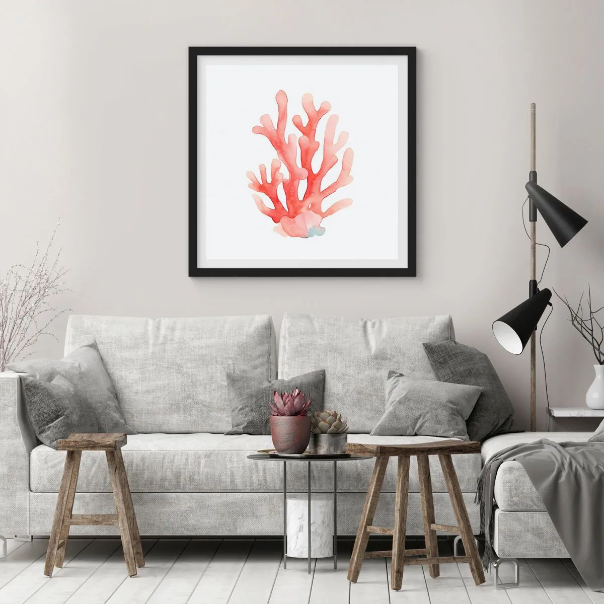 Póster en marco negro - La hermosura del color coral - 30x30 cm