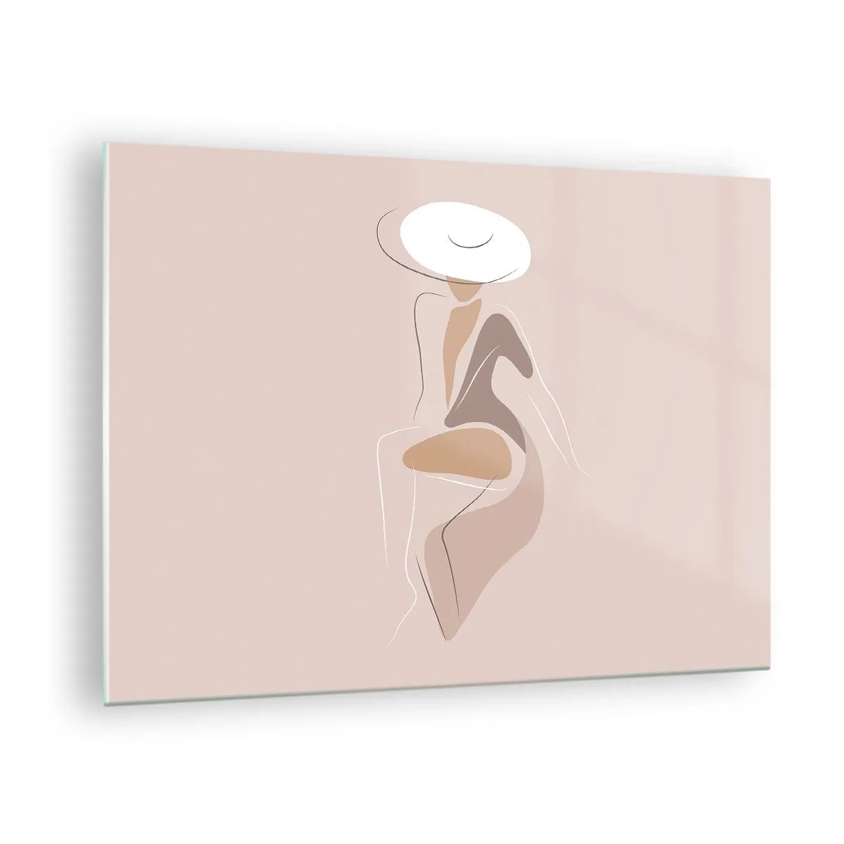 Cuadro sobre vidrio - Impresiones sobre Vidrio - Silueta de una mujer con sombrero sobre un fondo beige - 70x50cm - Una auténtica dama - Decoración de pared moderna para salón y dormitorio ARTTOR