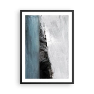 Póster en marco negro - Composición abstracta de una costa rocosa y el océano. - 50x70cm - Agua - tierra: un choque de elementos - Decoración de pared moderna para salón y dormitorio ARTTOR