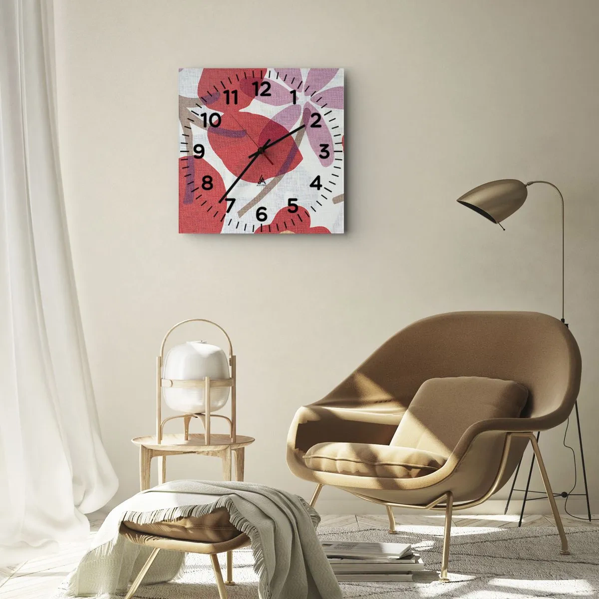 Reloj de pared - Reloj de vidrio - Composición floral en rosa - 40x40 cm