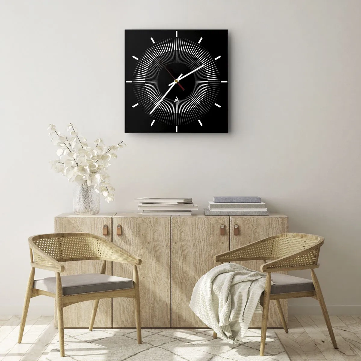 Reloj de pared - Reloj de vidrio - Sol negro - 40x40 cm