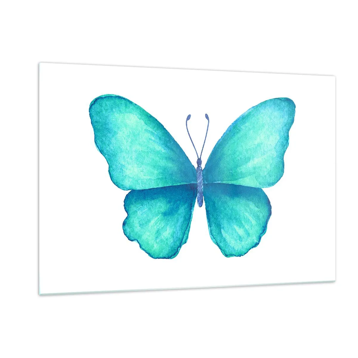Cuadro sobre vidrio - Impresiones sobre Vidrio - Mariposa azul en estilo acuarela sobre fondo blanco - 120x80cm - Turquesa por naturaleza - Decoración de pared moderna para salón y dormitorio ARTTOR