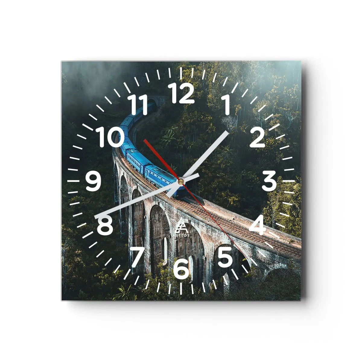 Reloj de pared - Reloj de vidrio - Vías sobre la naturaleza - 30x30 cm