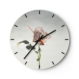 Reloj de pared - Reloj de vidrio - Una delicada rosa sobre un fondo claro con pájaros en la distancia. - 30x30cm - Bienvenida a la primavera - Decoración de pared moderna para salón, cocina y dormitorio ARTTOR