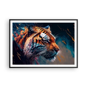 Póster en marco negro - Retrato de un tigre en colores dinámicos y abstractos. - 100x70cm - Belleza salvaje - Decoración de pared moderna para salón y dormitorio ARTTOR