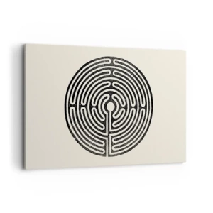Cuadro sobre lienzo - Impresión de Imagen - Laberinto circular en blanco y negro sobre un fondo claro - 120x80cm - Orden misterioso - Decoración de pared moderna para salón y dormitorio ARTTOR