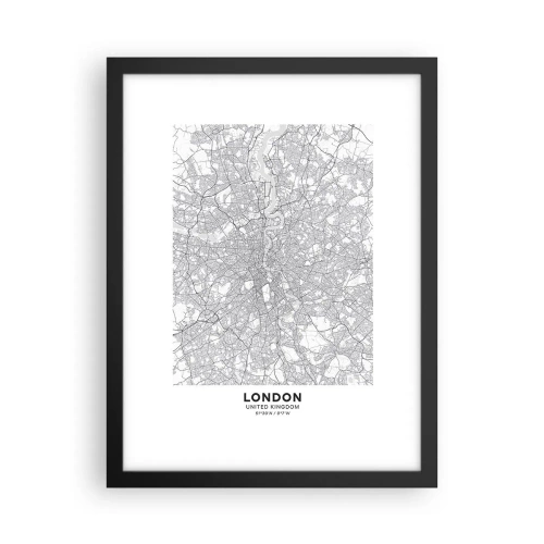 Póster en marco negro - Un mapa del laberinto de Londres - 30x40 cm