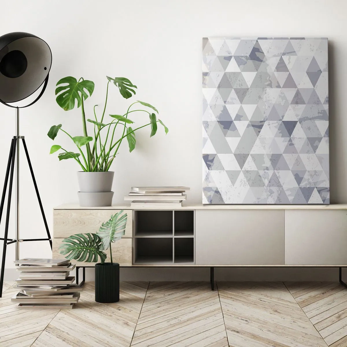Cuadro sobre lienzo - Impresión de Imagen - Patrón de triángulo geométrico en tonos pastel - 50x70cm - A ritmo de triángulo - Decoración de pared moderna para salón y dormitorio ARTTOR