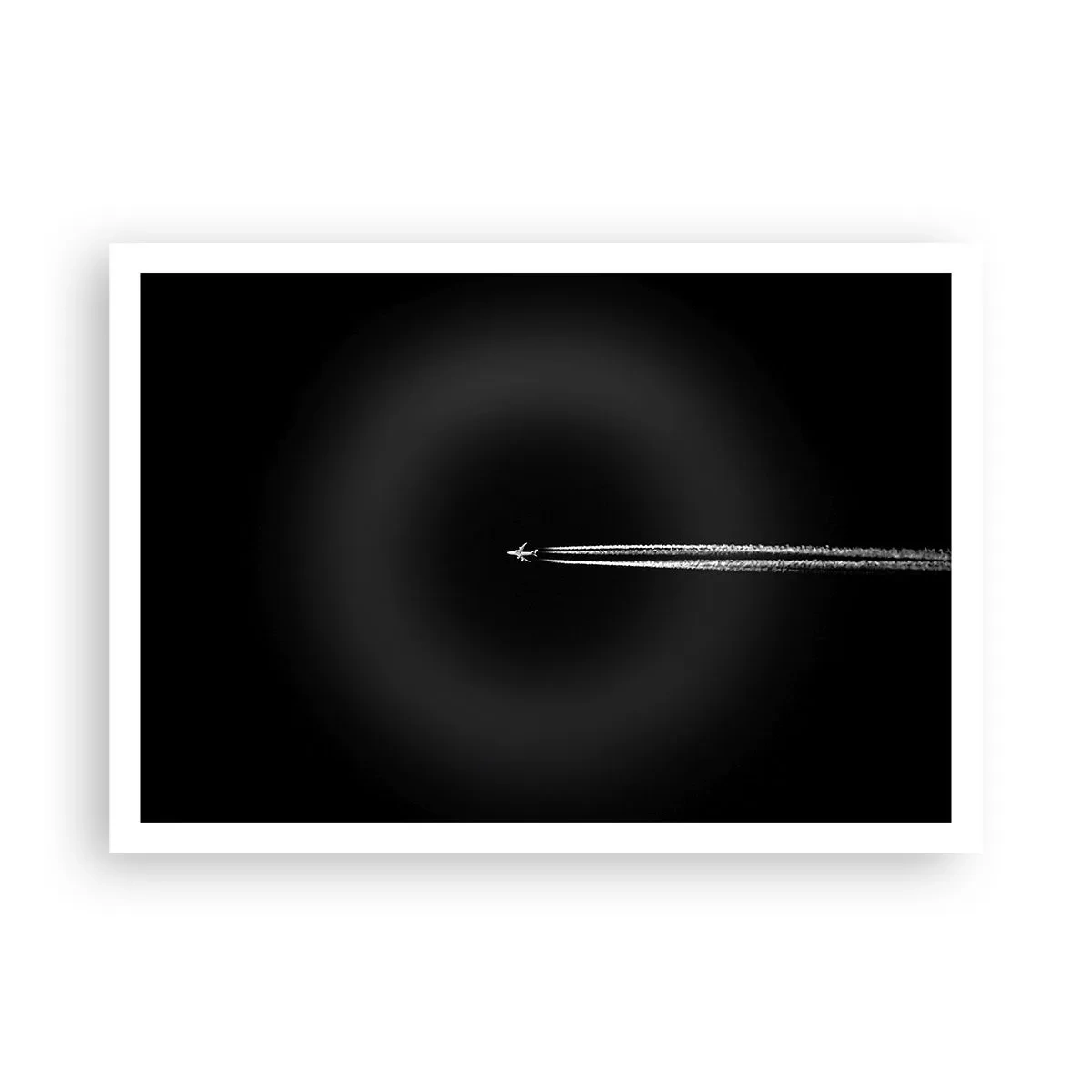 Póster - Un avión a reacción con una estela de condensación visible sobre un fondo negro. - 100x70cm - En otra dimensión - Decoración de pared moderna para salón y dormitorio ARTTOR