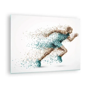 Cuadro sobre vidrio - Impresiones sobre Vidrio - Una figura de corredor formada a partir de partículas de colores. - 70x50cm - La vida es una carrera - Decoración de pared moderna para salón y dormitorio ARTTOR