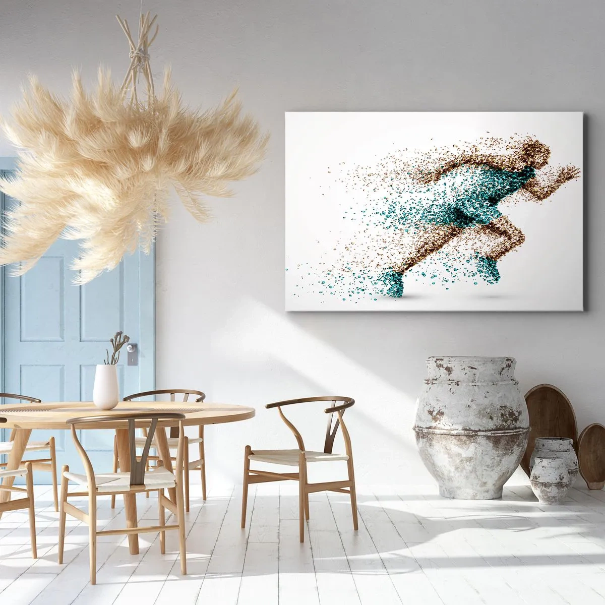 Cuadro sobre lienzo - Impresión de Imagen - Una figura de corredor dinámica compuesta de pequeñas partículas. - 120x80cm - La vida es una carrera - Decoración de pared moderna para salón y dormitorio ARTTOR