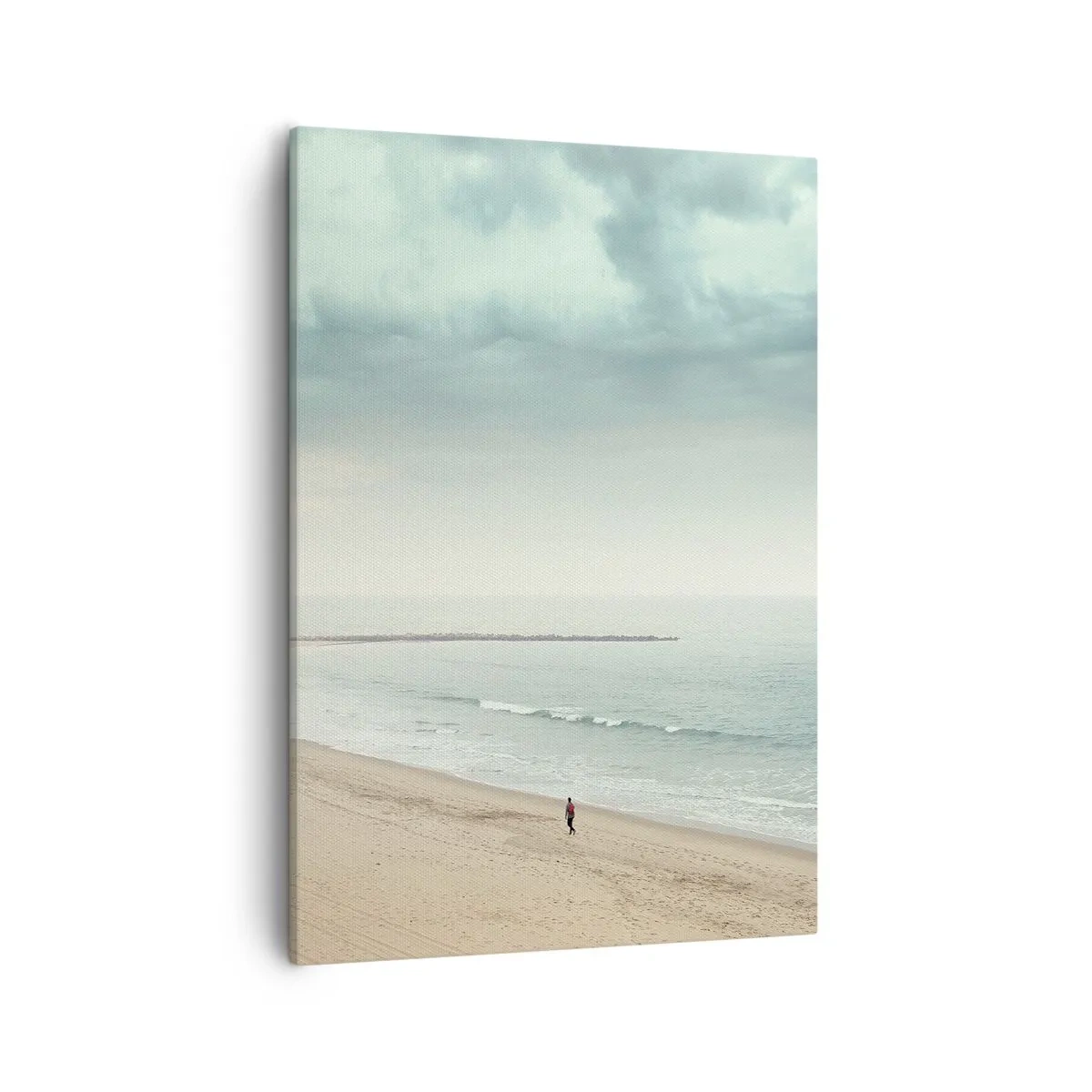 Cuadro sobre lienzo - Impresión de Imagen - Una figura solitaria en una playa desierta junto a un mar en calma. - 50x70cm - En busca de la paz - Decoración de pared moderna para salón y dormitorio ARTTOR
