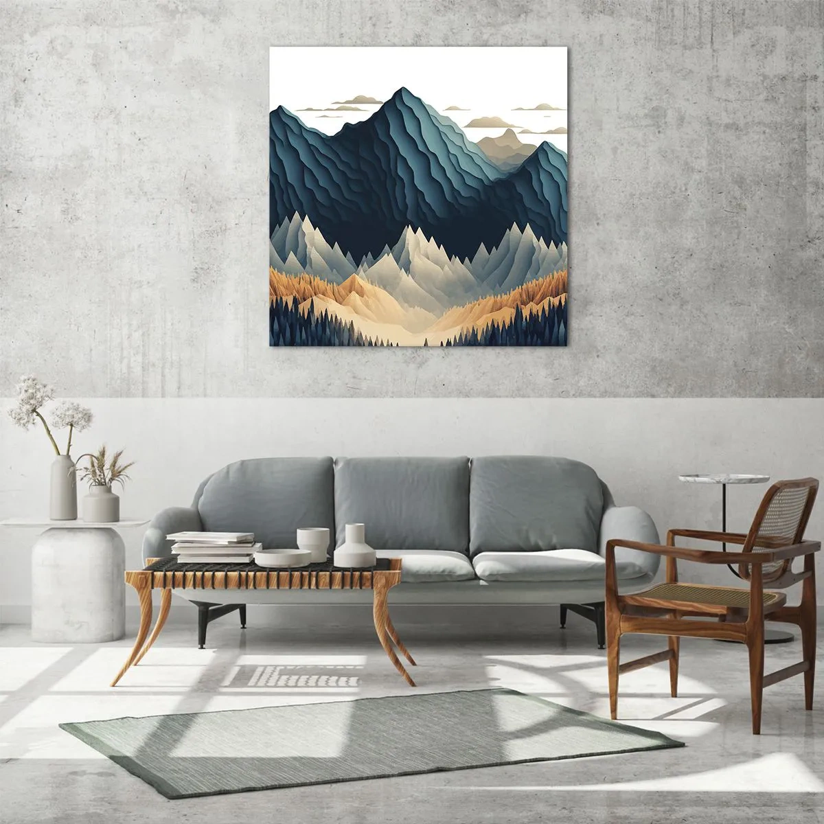 Cuadro sobre vidrio - Impresiones sobre Vidrio - Paisaje perfecto de montañas - 30x30 cm