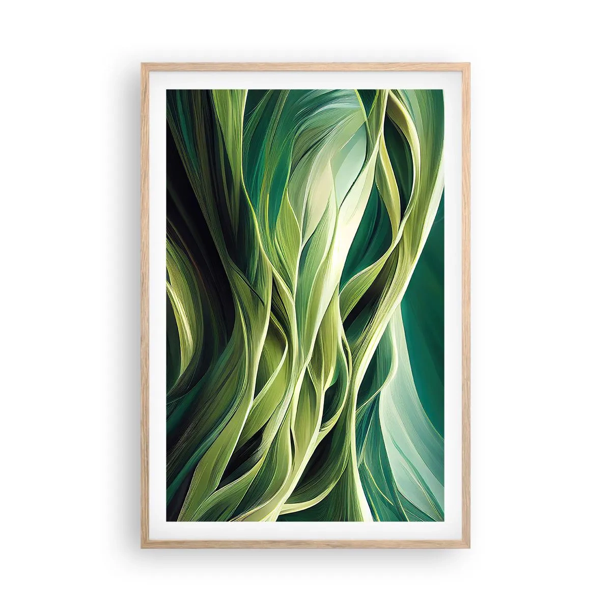 Póster en marco roble claro - Un juego abstracto de color verde - 61x91 cm