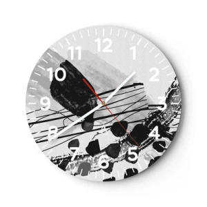 Reloj de pared - Reloj de vidrio - Abstracción orgánica en blanco y negro - 30x30 cm