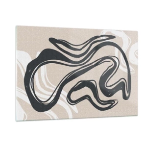 Cuadro sobre vidrio - Impresiones sobre Vidrio - Línea negra expresiva sobre fondo beige en estilo abstracto. - 120x80cm - Expresión multiplicada - Decoración de pared moderna para salón y dormitorio ARTTOR