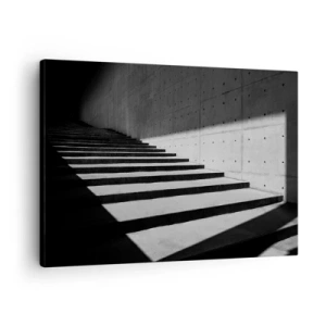 Cuadro sobre lienzo - Impresión de Imagen - Escaleras de estilo minimalista en blanco y negro. - 70x50cm - La cruda belleza del modernismo - Decoración de pared moderna para salón y dormitorio ARTTOR