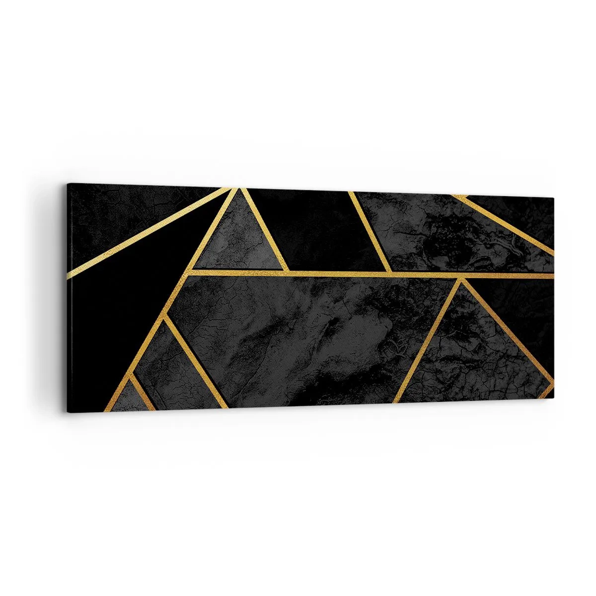 Cuadro sobre lienzo - Impresión de Imagen - Patrón geométrico dorado sobre fondo negro - 120x50cm - Oscuridad y brillo - Decoración de pared moderna para salón y dormitorio ARTTOR