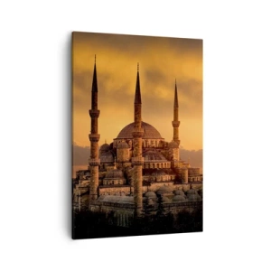 Cuadro sobre lienzo - Impresión de Imagen - La mezquita al atardecer en colores cálidos. - 50x70cm - Dios es grande - Decoración de pared moderna para salón y dormitorio ARTTOR