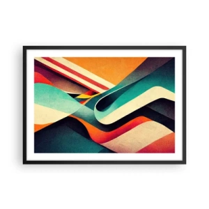 Póster en marco negro - Ondas abstractas coloridas en una composición dinámica - 70x50cm - Composición intensa - Decoración de pared moderna para salón y dormitorio ARTTOR