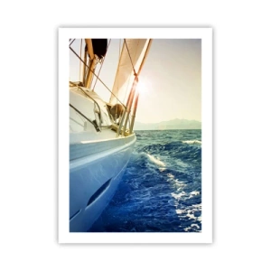Póster - Un yate navegando por un mar en calma bajo la cálida luz del sol. - 50x70cm - Para una aventura - Decoración de pared moderna para salón y dormitorio ARTTOR