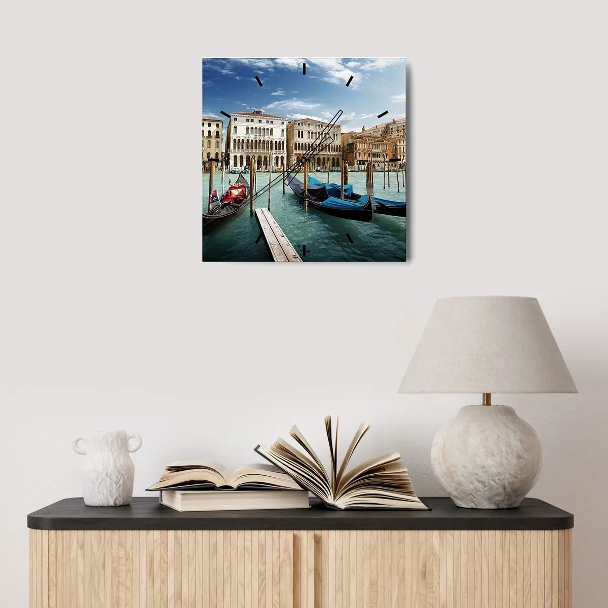 Reloj de pared - Reloj de vidrio - Palacios en azul - 30x30 cm