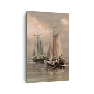 Cuadro sobre lienzo - Impresión de Imagen - Veleros en un mar en calma en un entorno pastel - 80x120cm - El regreso de los marineros - Decoración de pared moderna para salón y dormitorio ARTTOR