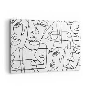 Cuadro sobre lienzo - Impresión de Imagen - Un dibujo minimalista de una cara con líneas sobre un fondo claro. - 120x80cm - Entre emociones enredadas - Decoración de pared moderna para salón y dormitorio ARTTOR
