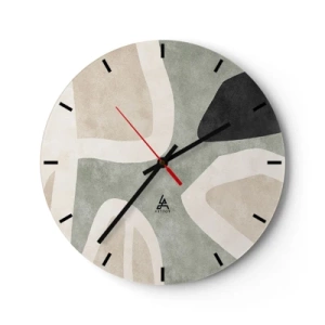 Reloj de pared - Reloj de vidrio - Formas orgánicas en beige, negro y verde sobre un fondo claro. - 30x30cm - Composición con un toque negro - Decoración de pared moderna para salón, cocina y dormitorio ARTTOR